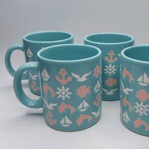 Waechtersbach Spain Set Of 4 Nautical Turquoise Mugs Vintage MINT